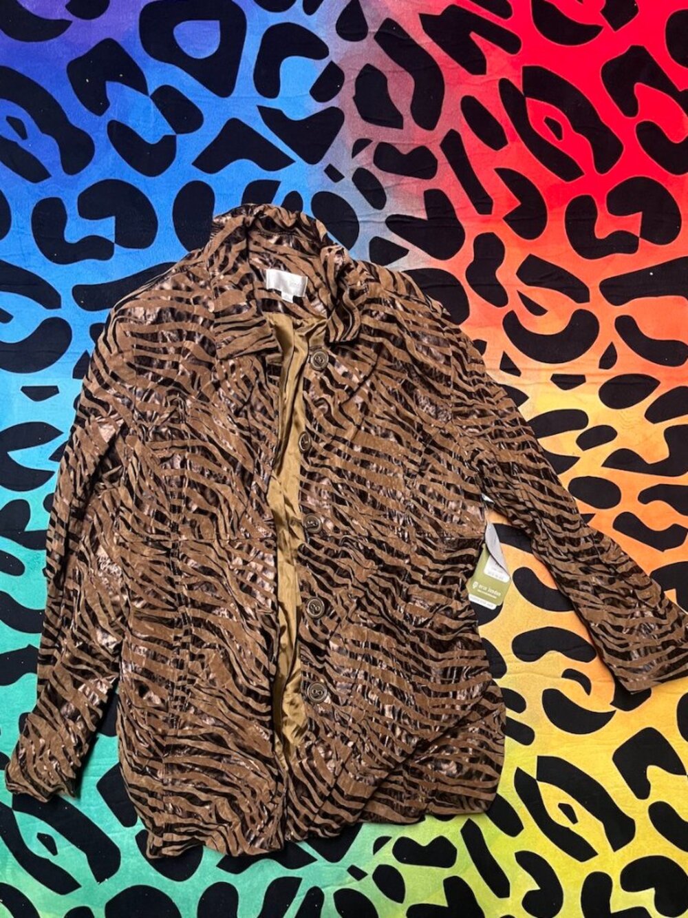 NWT ERIN LONDON BROWN LEOPARD ANIMAL PRINT LONG SLEEVE BUTTON DOWN JACKET XL